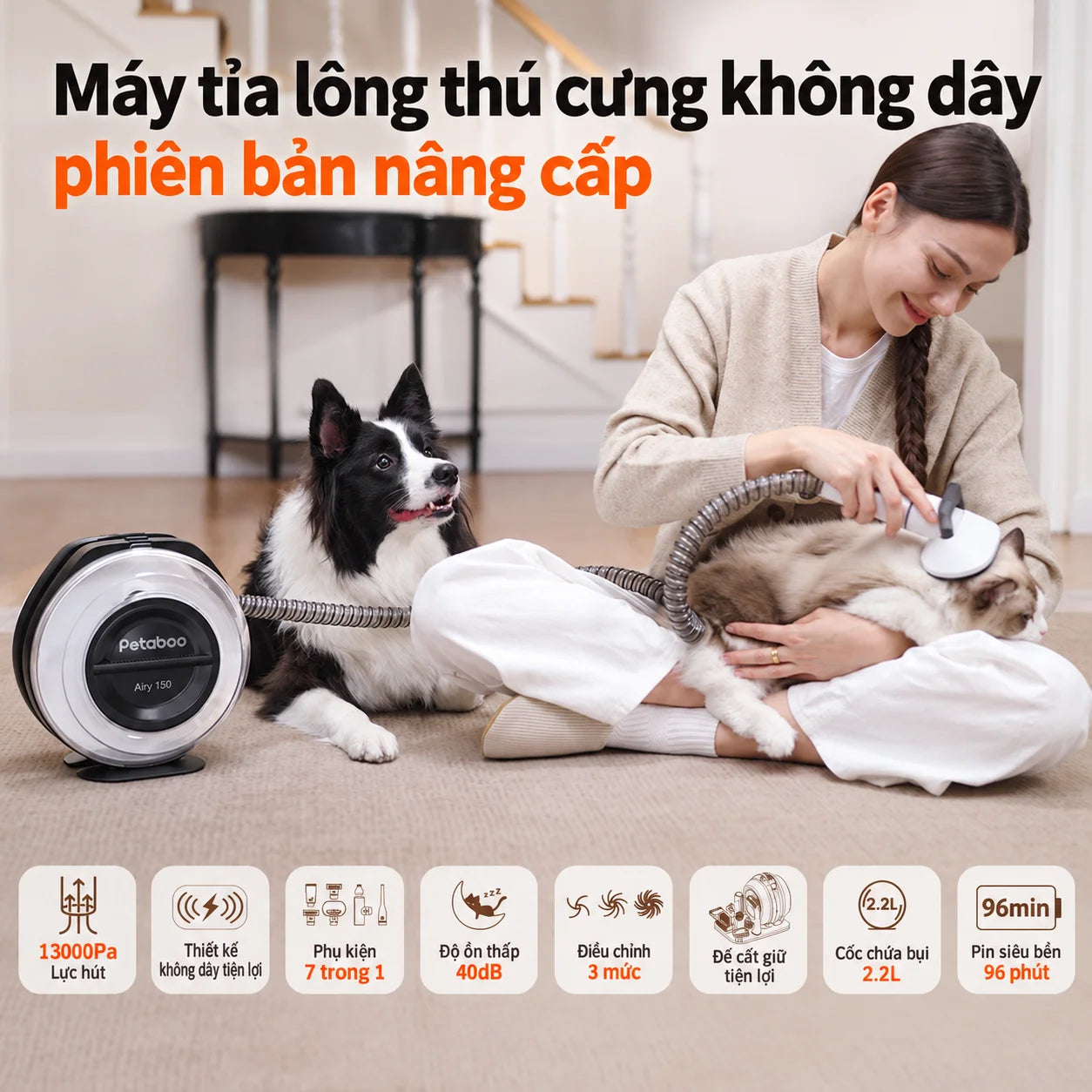 Petaboo A150 Pro Airy 150 Pro Cordless Hair Vacuum and Grooming Device 7-in-1 - Xmart