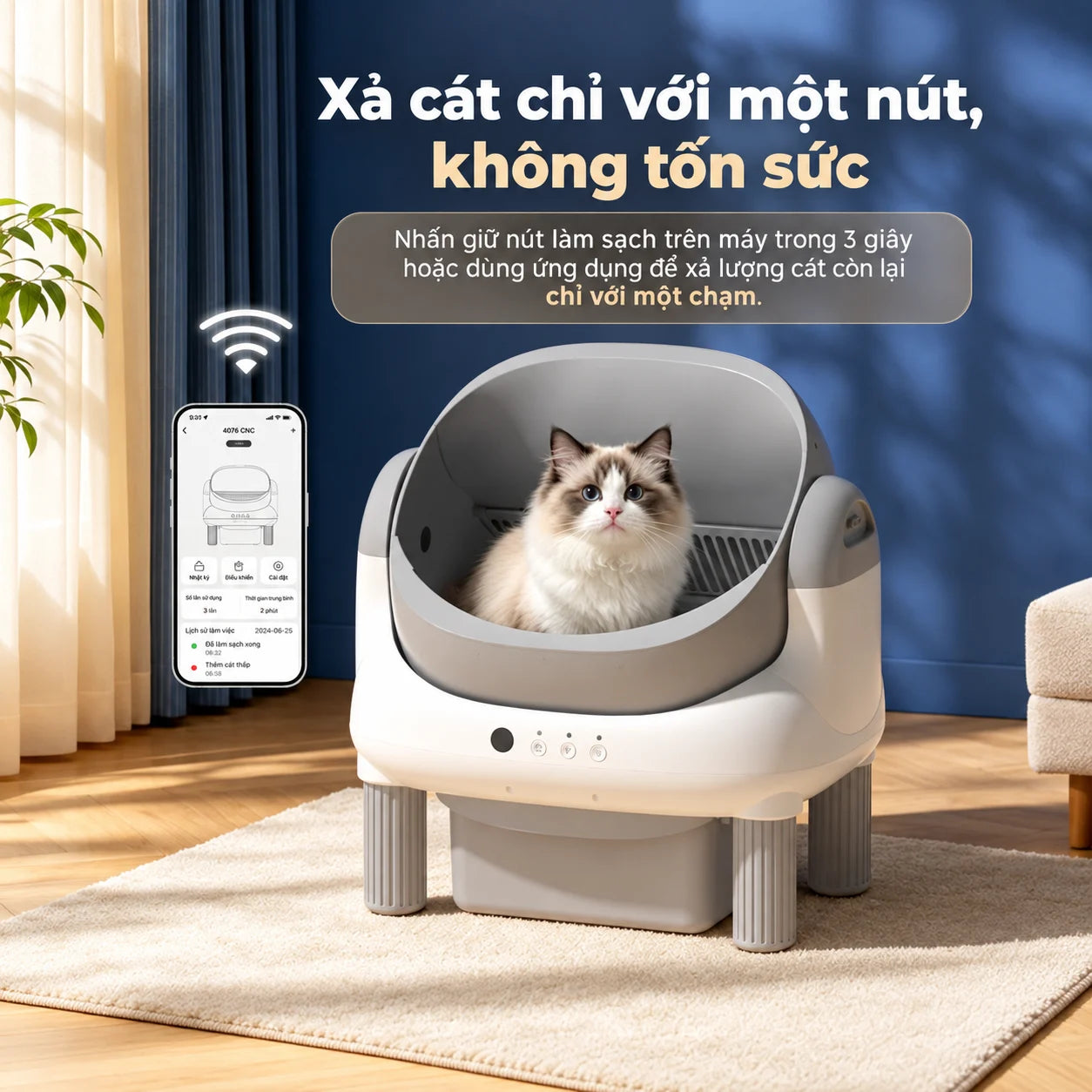 Nhà Vệ Sinh Mèo Tự Động Cửa Trên ELS PET 4076A-1 65L - Xmart