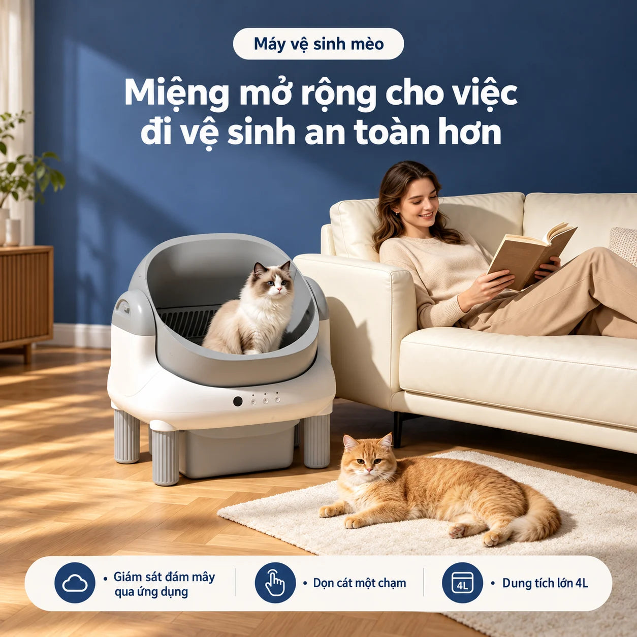 Nhà Vệ Sinh Mèo Tự Động Cửa Trên ELS PET 4076A-1 65L - Xmart