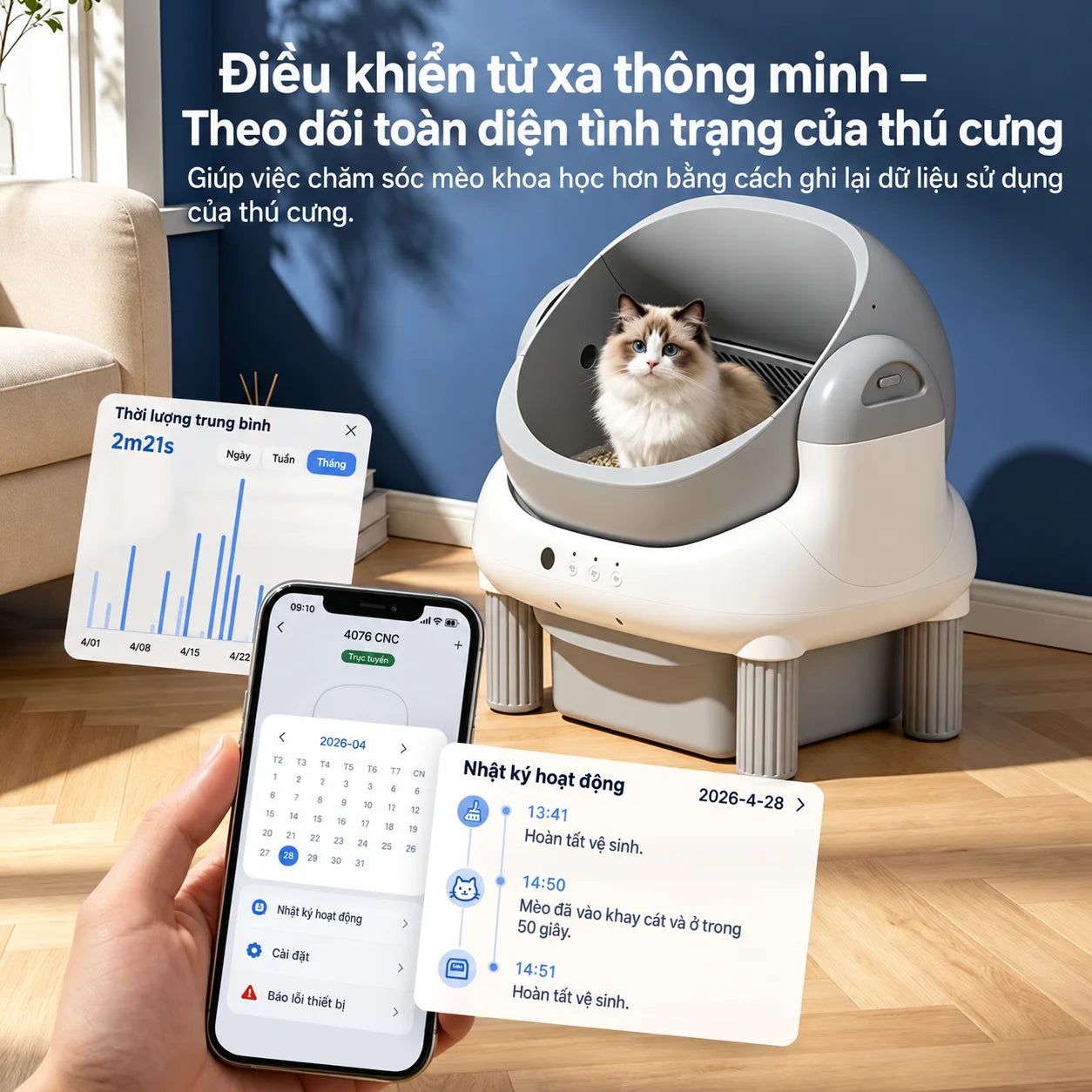 Nhà Vệ Sinh Mèo Tự Động Cửa Trên ELS PET 4076A-1 65L - Xmart