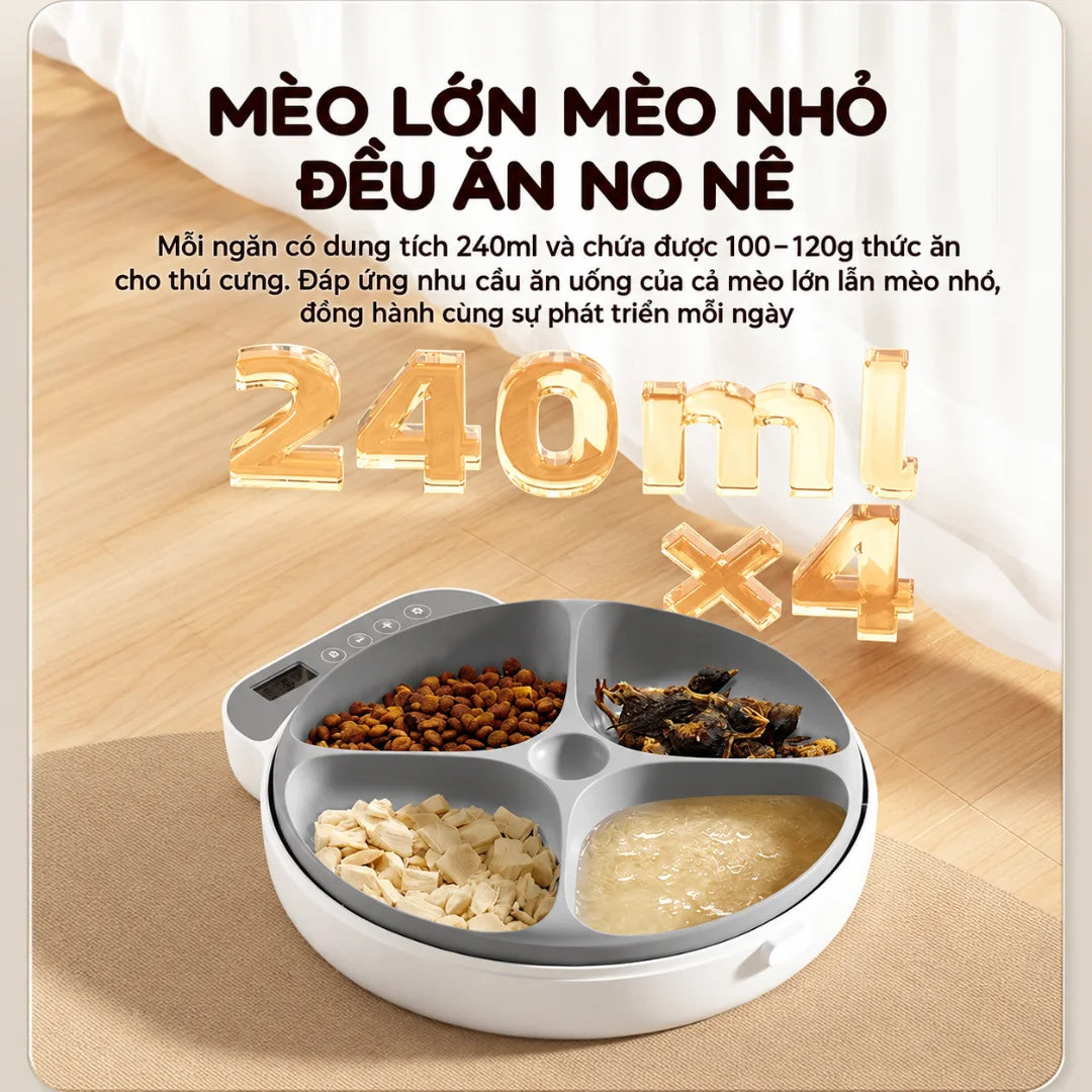 Máy Cho Mèo Ăn Thức Ăn Ướt Petone F26 - 4 Bữa, Không Dây - Xmart