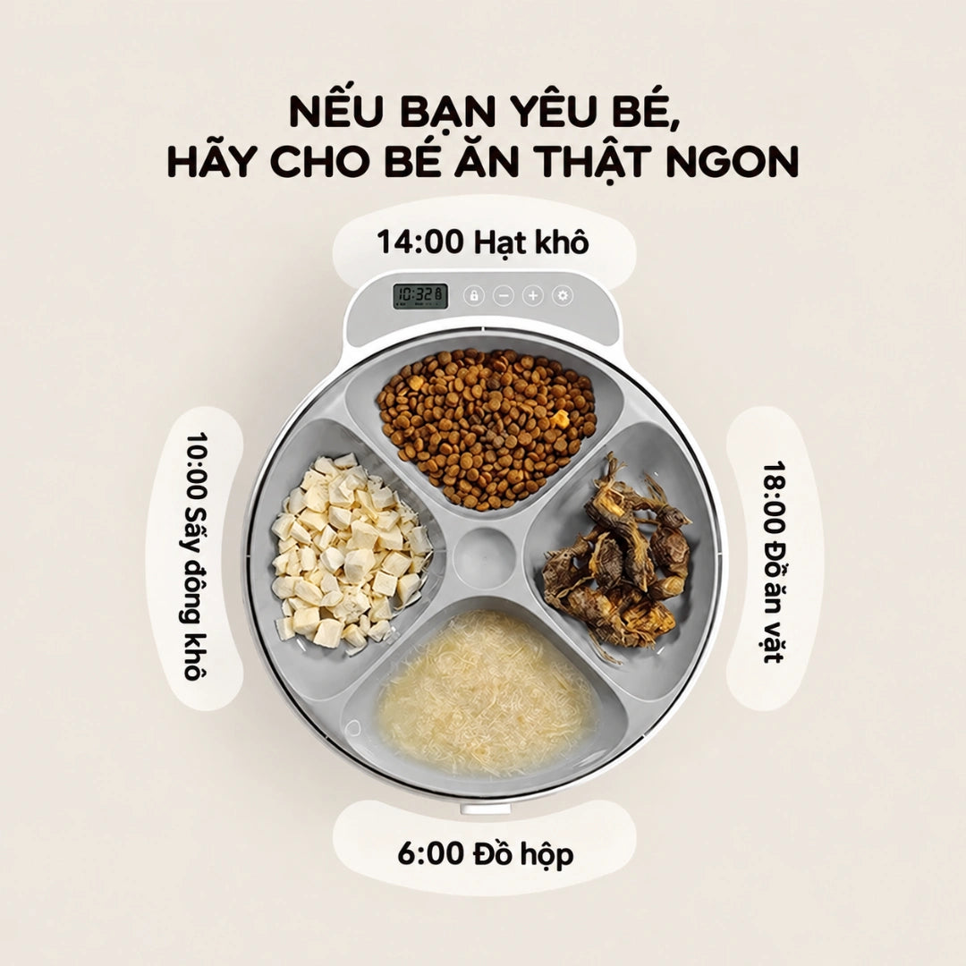 Máy Cho Mèo Ăn Thức Ăn Ướt Petone F26 - 4 Bữa, Không Dây - Xmart
