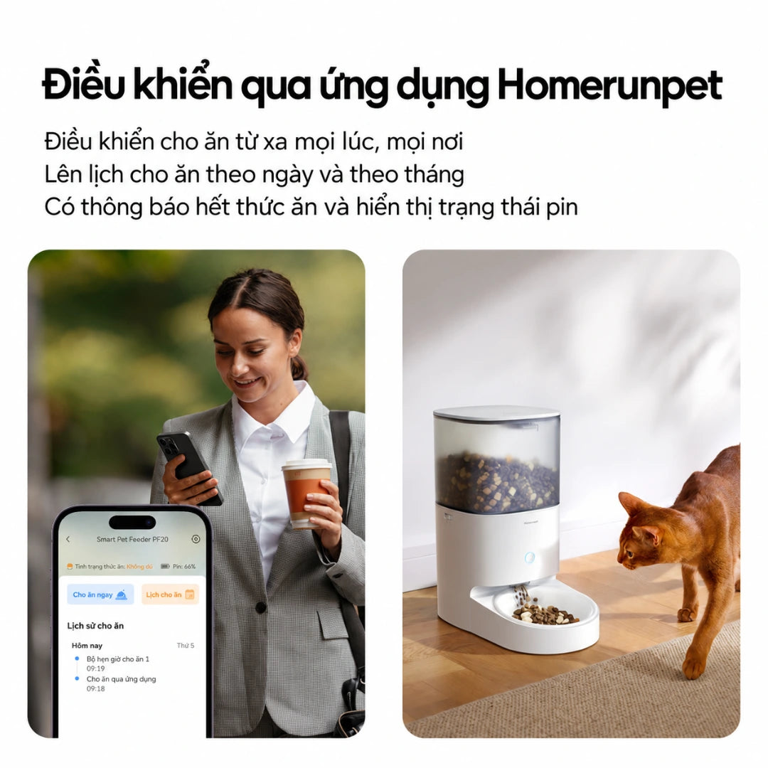 Homerunpet PF20 4L Automatic Dog & Cat Feeder - WiFi, App Control - Xmart