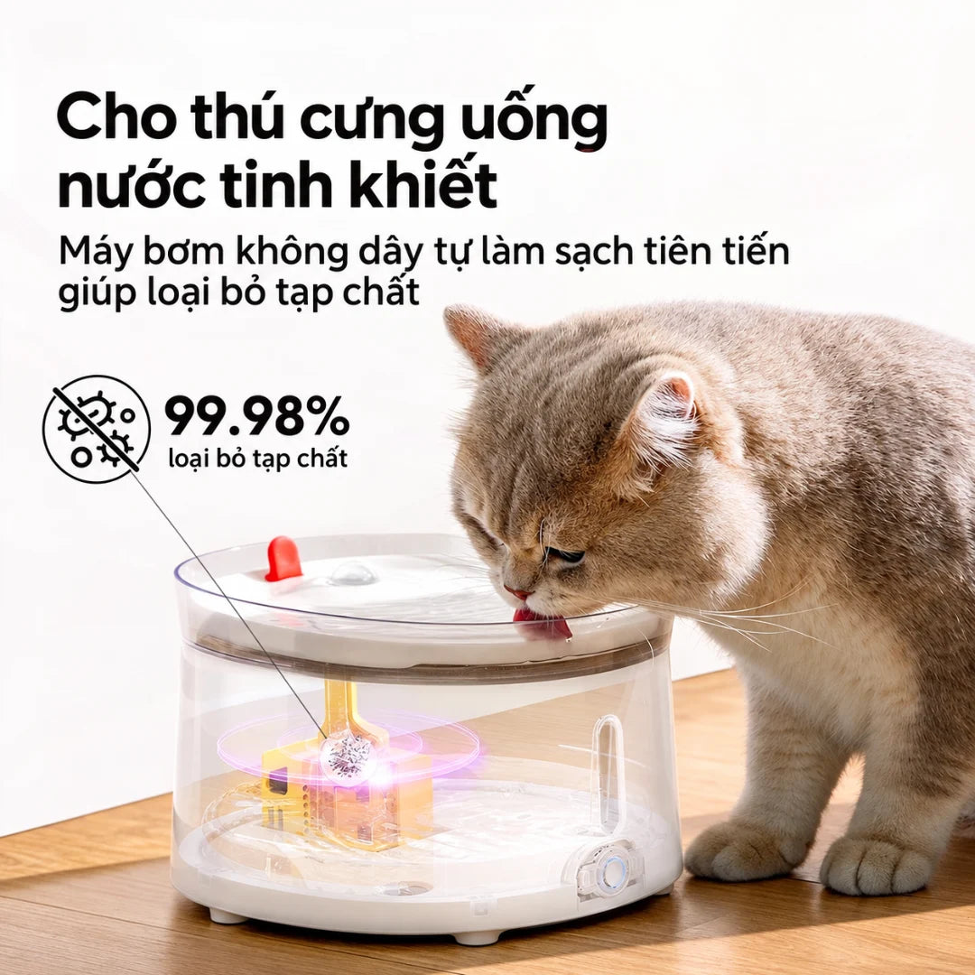 Homerunpet CF20 2L Dog & Cat Water Fountain - Ceramic Tray, Cordless UVC Pump - Xmart