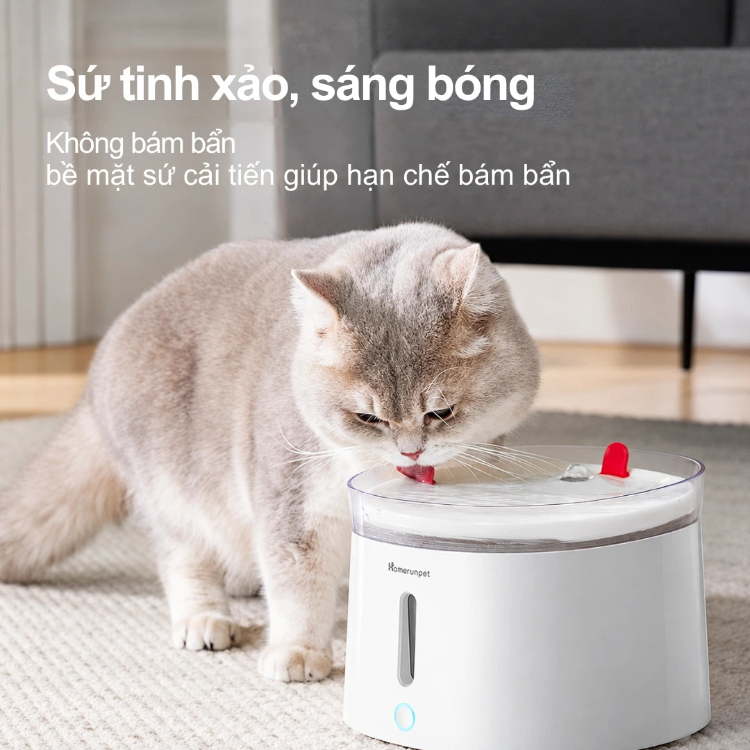 Homerunpet CF20 2L Dog & Cat Water Fountain - Ceramic Tray, Cordless UVC Pump - Xmart