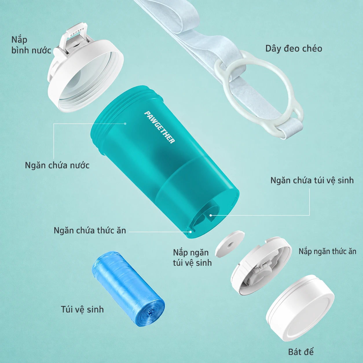 Pawgether PT1 Pure Travel 1 Travel Water Bottle for Dogs and Cats – 4-in-1 - Xmart