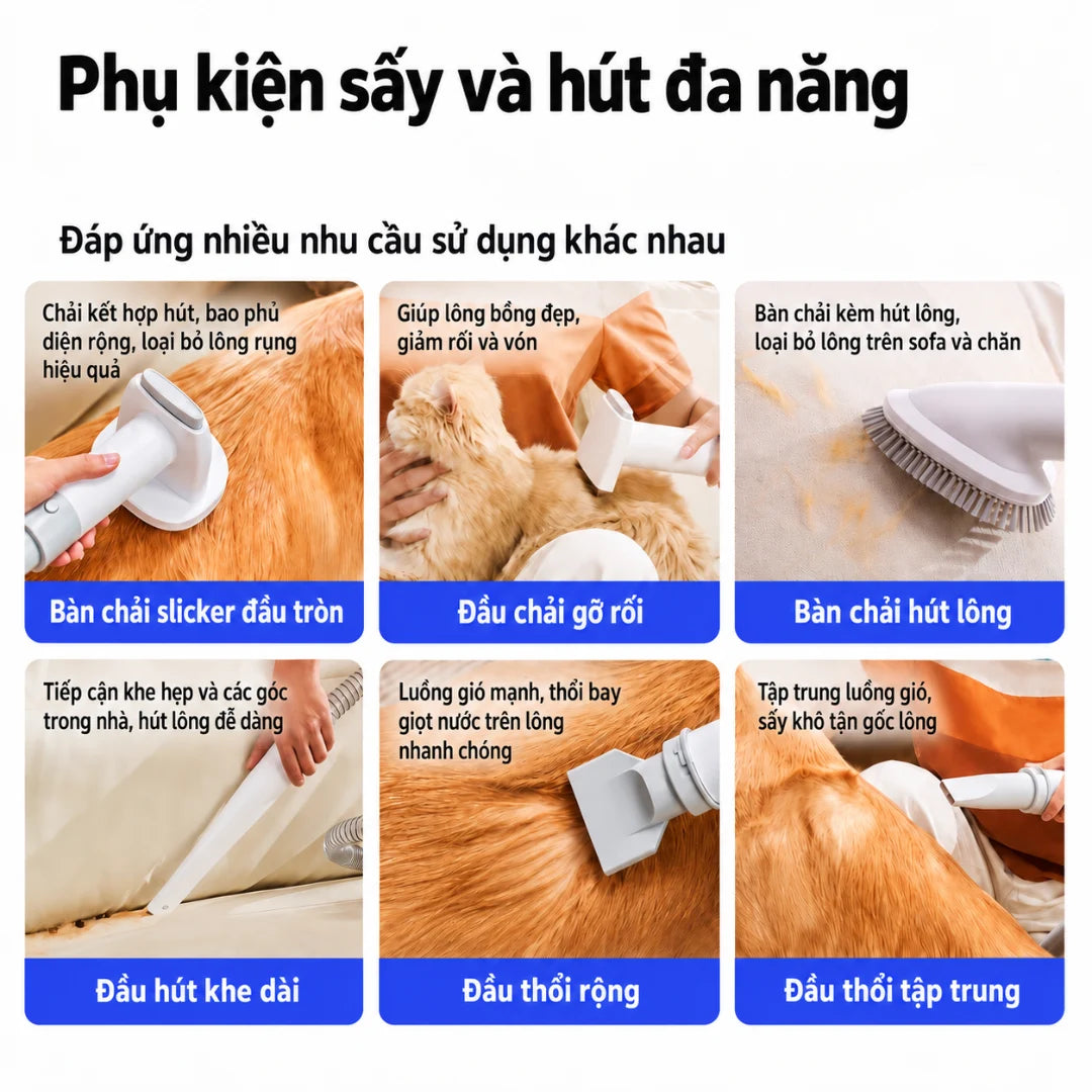 Bộ Máy Hút, Sấy & Chăm Sóc Lông Chó Mèo Pawgether GP1 Grooming Power 1, 8 Trong 1 - Xmart