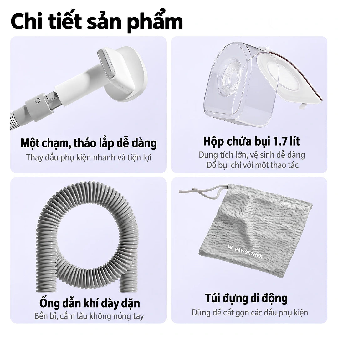 Bộ Máy Hút, Sấy & Chăm Sóc Lông Chó Mèo Pawgether GP1 Grooming Power 1, 8 Trong 1 - Xmart