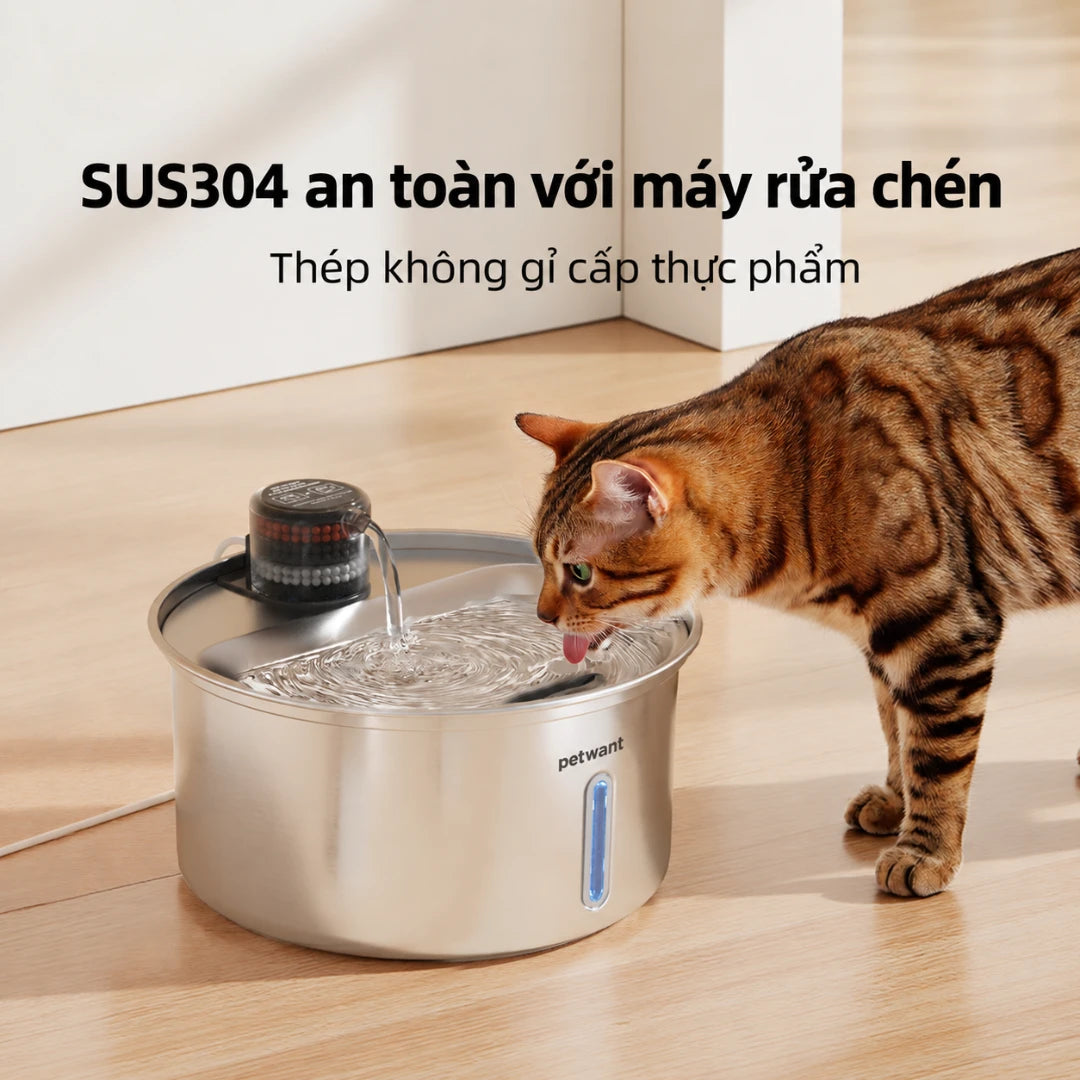 Petone W11 Cat Water Fountain 3.2L - 304 Stainless Steel, 5-Layer Filtration - Xmart