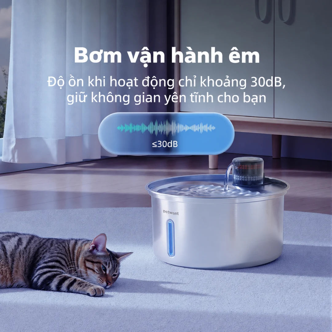 Petone W11 Cat Water Fountain 3.2L - 304 Stainless Steel, 5-Layer Filtration - Xmart