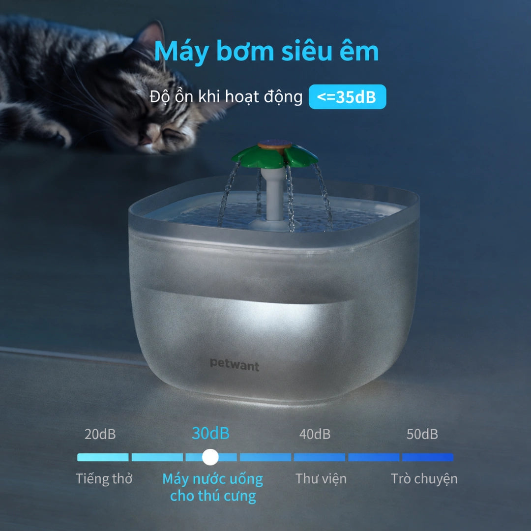 Petwant W7 2L Water Fountain for Dogs and Cats - 4-Layer Filtration, Quiet 35dB Operation - Xmart